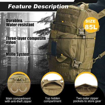 3 In 1 Military Backpack Travel Duffle Bag for Weekender Gym Traveling Workout Deployment