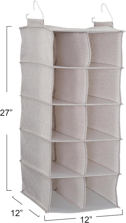 Household Essentials 10-Pocket Hanging Shoe Organizer, Side-by-Side Blended Canvas Storage, 2 Hooks for Excellent Support, The Perfect Space-Saving Organizer