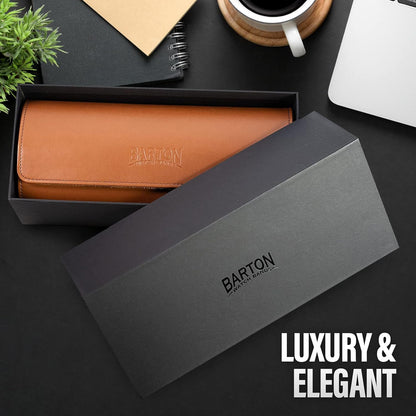 Barton Leather Watch Roll for 3 Watches | Convenient Organizer Case for Travel & Storage | Fits Classic & Smart Watches (Up to 46mm) | Compact, Durable, Lightweight, Stylish - Brown