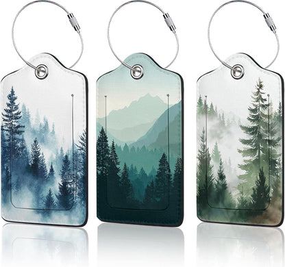 3 PCS Misty Forest Landscape Luggage Tags,Suitcase Tags Privacy Cover ID Label with Stainless Steel Loop and Address Card for Travel Bag Suitcase