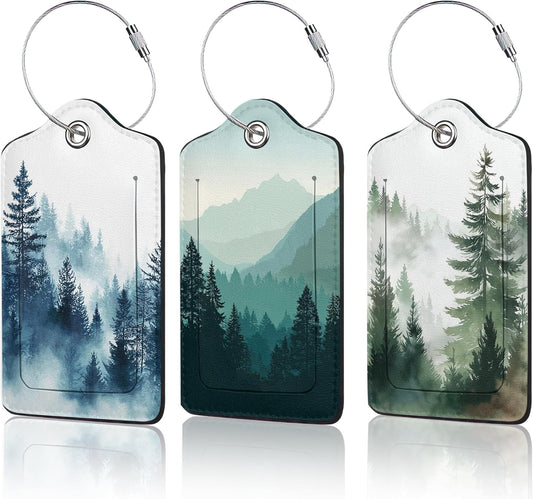 3 PCS Misty Forest Landscape Luggage Tags,Suitcase Tags Privacy Cover ID Label with Stainless Steel Loop and Address Card for Travel Bag Suitcase