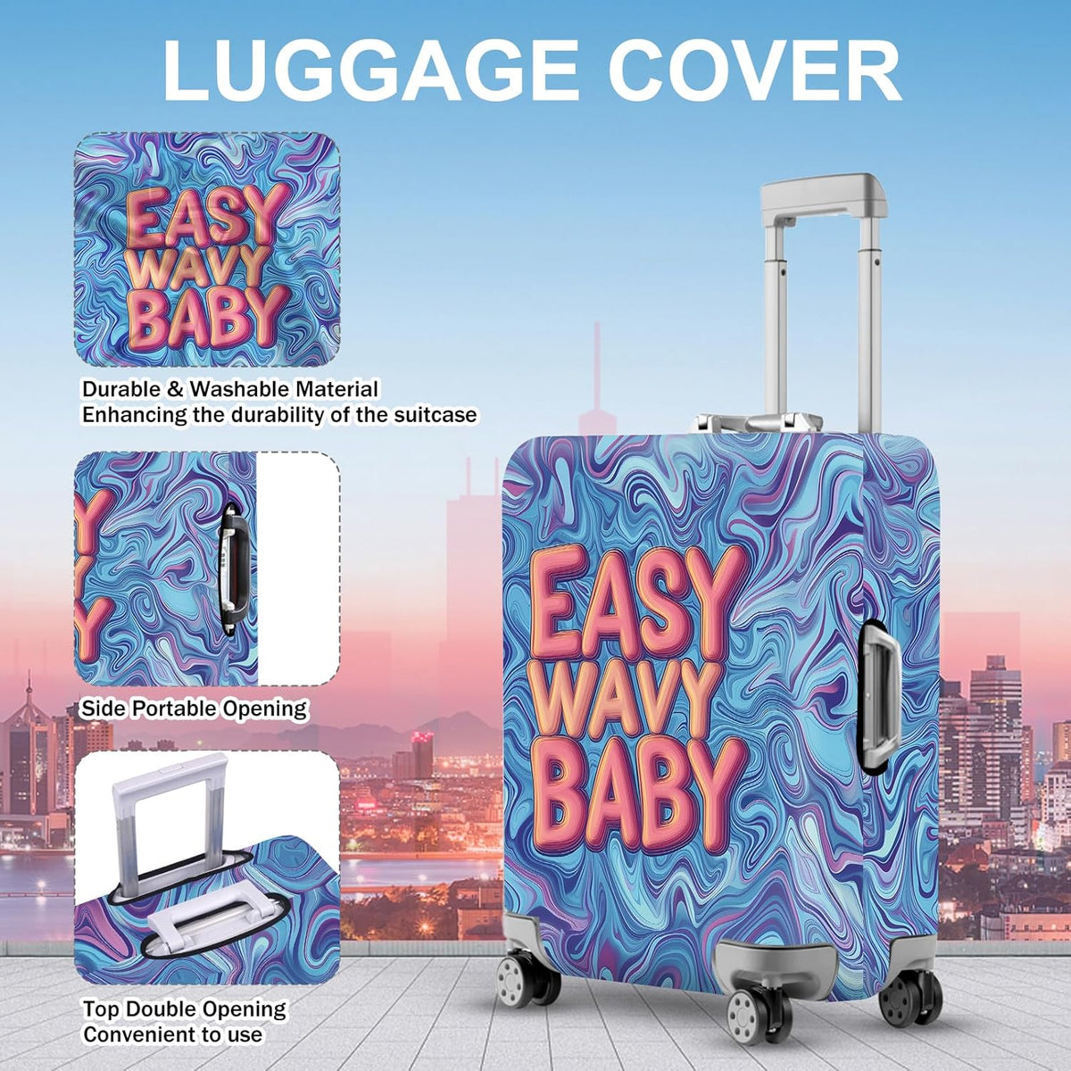 ANNA QUEEN Funny Psychedelic Wavy Luggage Cover, Colorful Suitcase Protector with with Retro Vibes, Stretchable, Washable Travel Cover for 28-30 Inch Luggage