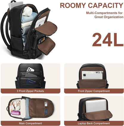 Shrrie Laptop Backpack for Women,Vegan Leather Backpack Work Computer Backpacks fits 16" Laptop,Water Resistant Teacher Nurse Casual Daypack for Weekender Camping Travel,Two-toned Black