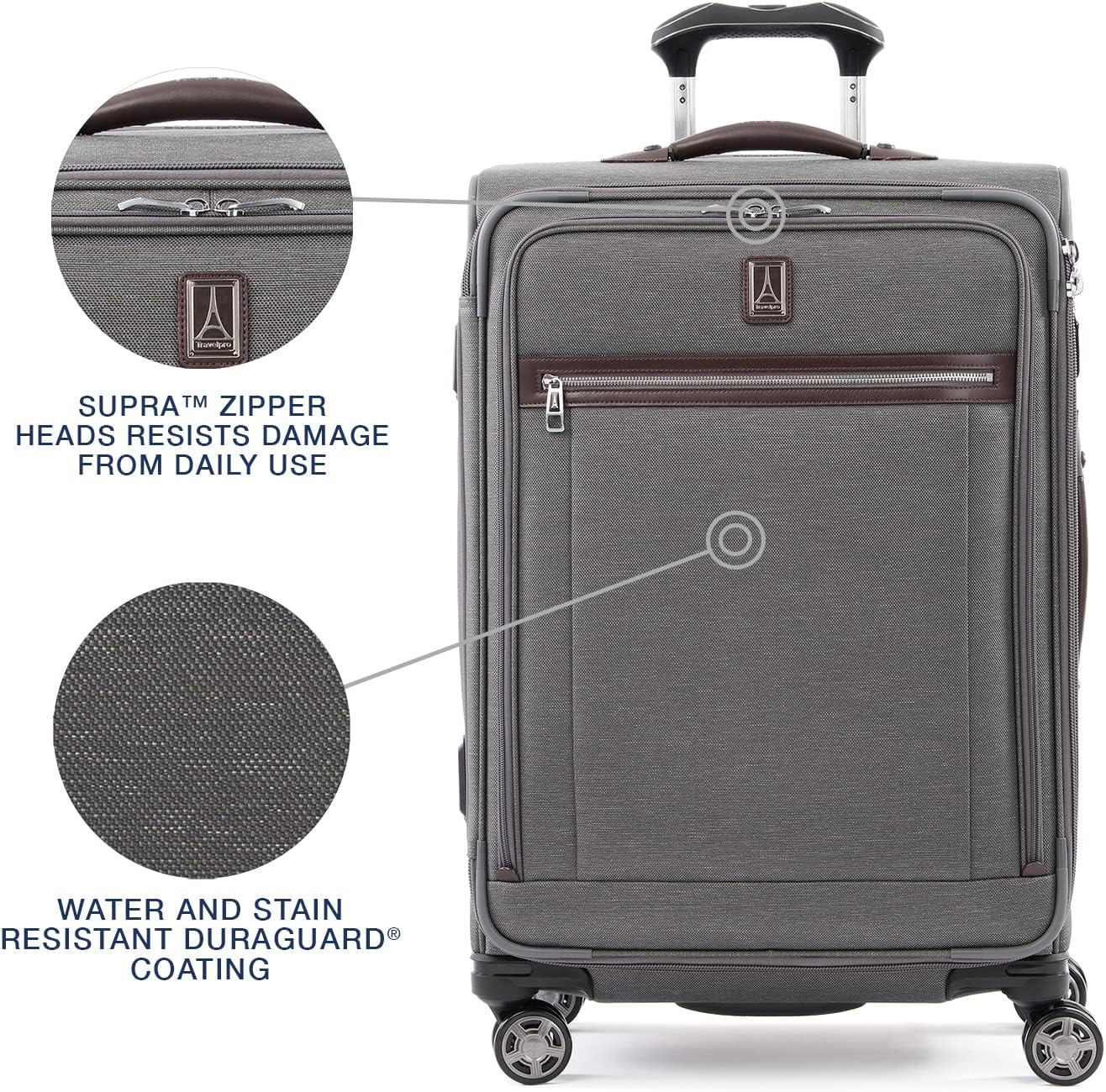 Travelpro Platinum Elite Softside Expandable Checked Luggage, 8 Wheel Spinner Suitcase, TSA Lock, Men and Women, Vintage Grey, Checked Medium 25-Inch