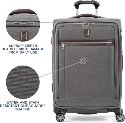 Travelpro Platinum Elite Softside Expandable Checked Luggage, 8 Wheel Spinner Suitcase, TSA Lock, Men and Women, Vintage Grey, Checked Medium 25-Inch