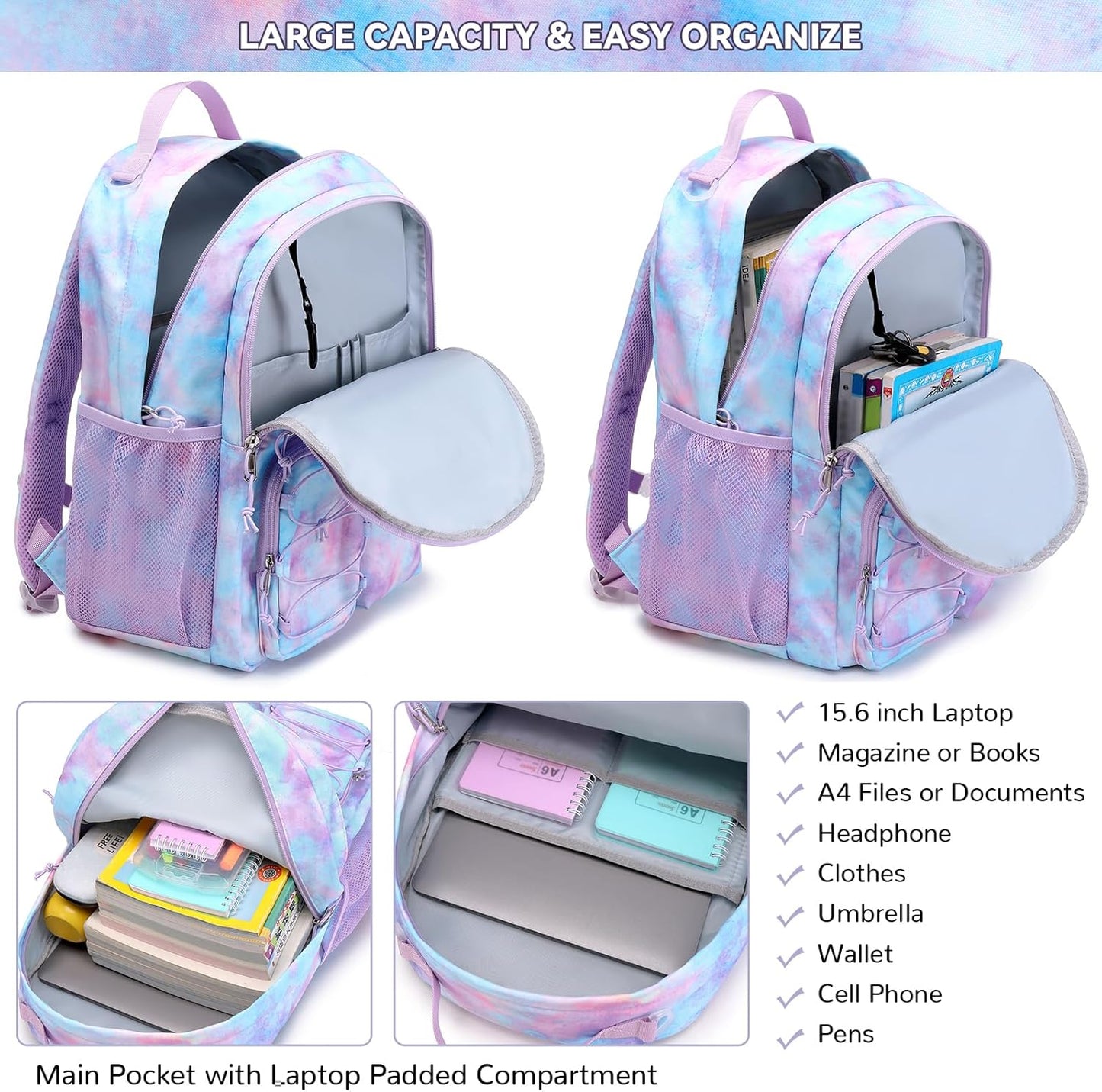Lohol Galaxy Backpack for Kids Teen Girls, Water Resistant Daypack with Anti Theft Pocket for Travel School (Galaxy B)