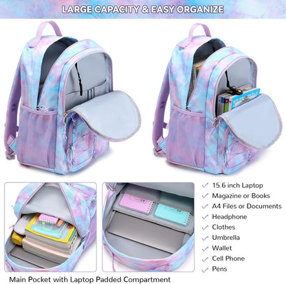Lohol Galaxy Backpack for Kids Teen Girls, Water Resistant Daypack with Anti Theft Pocket for Travel School (Galaxy B)