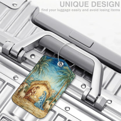 2 Pcs Nativity Scene Luggage Tags for Suitcases PU Leather Baggage Tags Name ID Label with Privacy Cover and Stainless Steel Loop for Men Women Travel Bag Suitcase