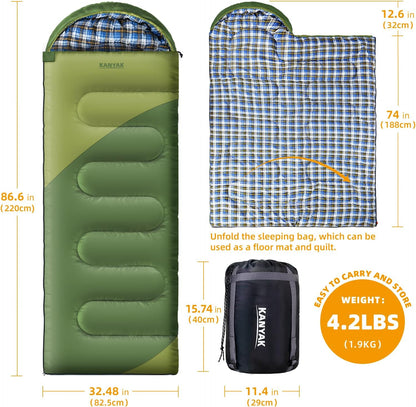 Camping Sleeping Bag, 32℉ Sleeping Bags for Adults Kids Teens Cold Weather Warm Sleeping Bag Winter for 3-4 Season Camping, Camping Gear Equipment, Traveling, and Outdoors