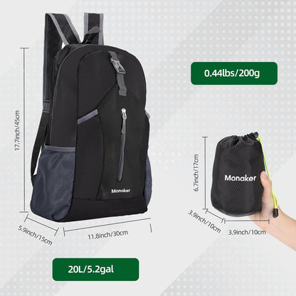 Ultralight 20L Foldable Backpack, Multi-Pocket Design, Compact to Palm-Sized, Ideal for Hiking, Travel & Daily Use