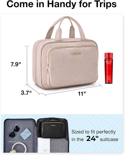 BAGSMART Travel Toiletry Bag Hanging Travel Makeup Organizer Cosmetic Bag Makeup Bag for Full Sized Toiletries, Basic-Pink