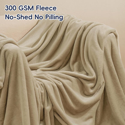 PHF Ultra Soft Fleece Blanket Twin Size, No Shed No Pilling Luxury Plush Cozy 300GSM Lightweight Twin XL Blanket for Bed, Couch, Chair, Sofa Suitable for All Season, 76" x 90", Khaki