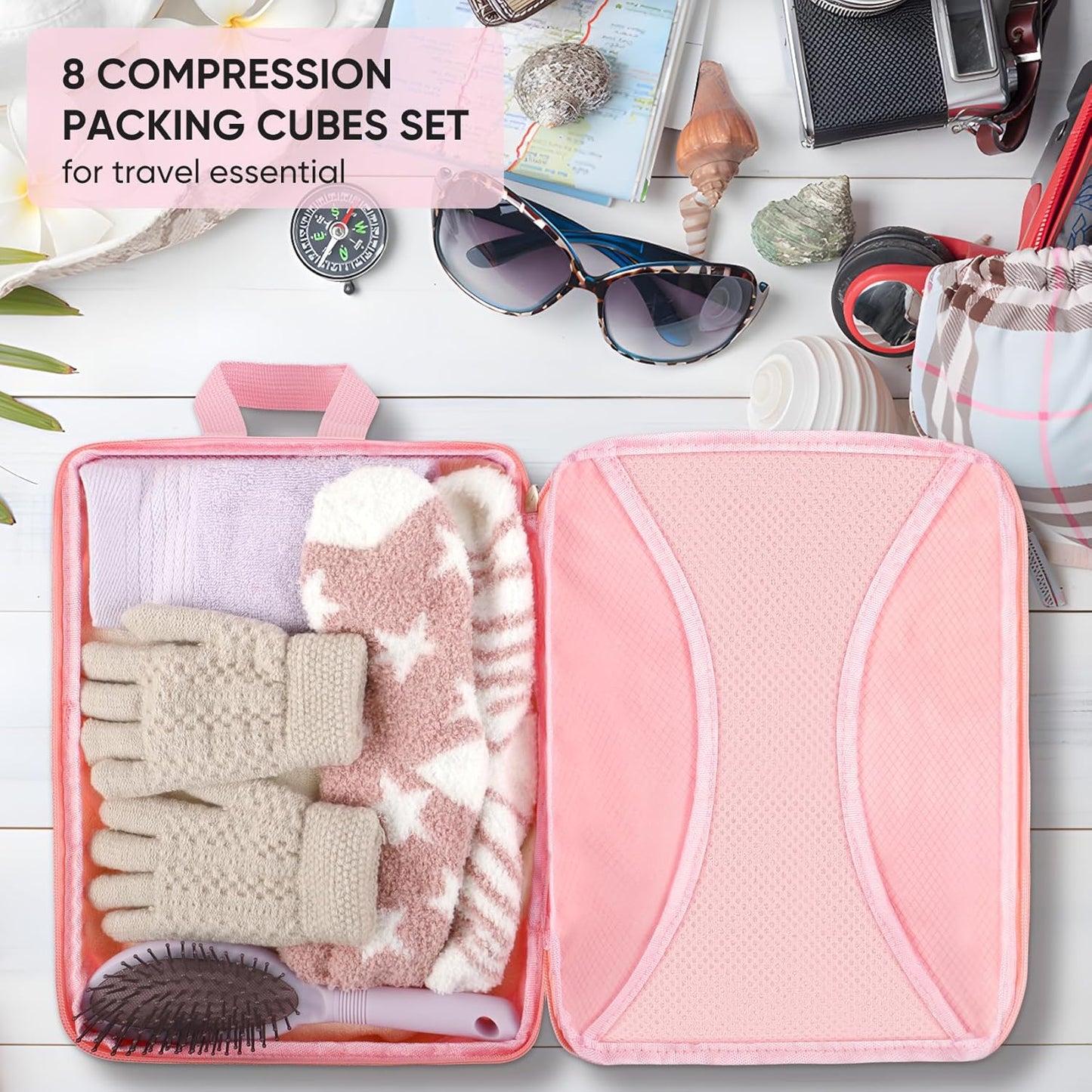 8 Set Compression Packing Cubes for Travel, Packing Cubes Compression Travel Accessories Expandable Packing Organizers for Carry on Luggage Suitcase (Gray)