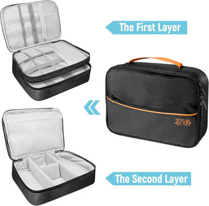 Electronics Travel Organizer, Large Double Layer Portable Waterproof Travel Organizer Bag for Charging Cable Storage, Ipad, Power Bank, Business and School ,5pcs Cable Ties-Black