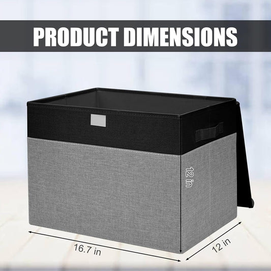 Large 17" 42 Quarts Collapsible Stackable Storage Bins with Lids [3-Pack] Foldable Fabric Linen Storage Boxes Cube, Closet Organizer Baskets with Label for Home (16.7 x 12 x 12", Black & Gray)