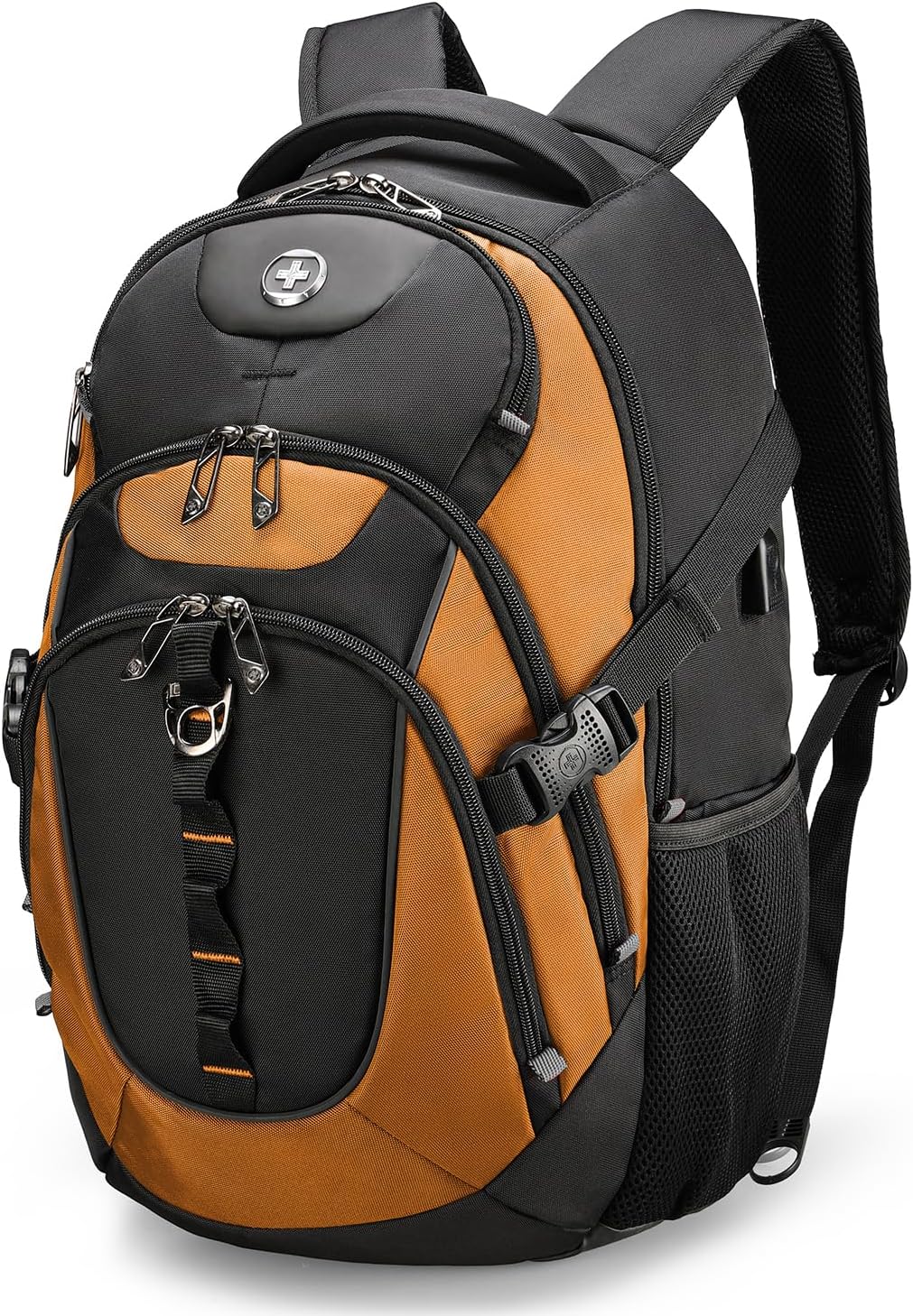Swissdigital Design Laptop Backpack with USB Charging Port, TSA Travel Backpack Fits 15.6 inches Computer, 31L College School Backpack for Men, Orange/Black | SD803