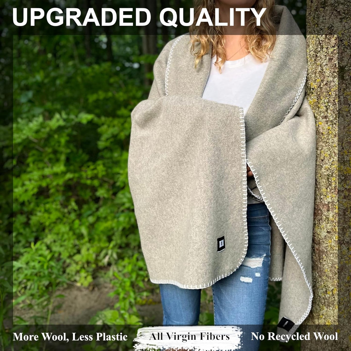 EKTOS 100% Virgin Wool Blanket, 90" x 66", Heavy Duty Camp Gear, Cold Weather Bedding (Light Gray, Twin Size)