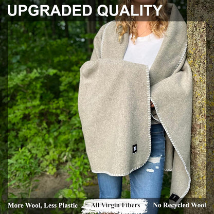 EKTOS 100% Virgin Wool Blanket, 90" x 66", Heavy Duty Camp Gear, Cold Weather Bedding (Light Gray, Twin Size)