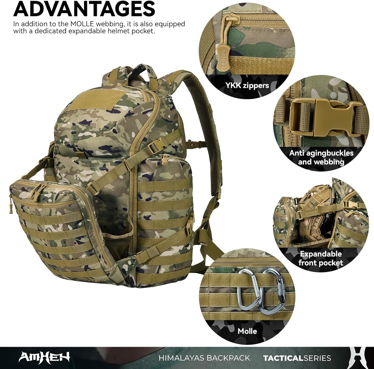52L Tactical Backpack Military Molle Assault Pack - 3 Day Bugout Survival Rucksack, Hydration Compatible,Camo