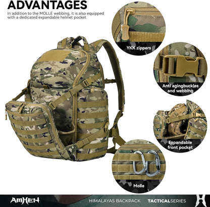 52L Tactical Backpack Military Molle Assault Pack - 3 Day Bugout Survival Rucksack, Hydration Compatible,Camo