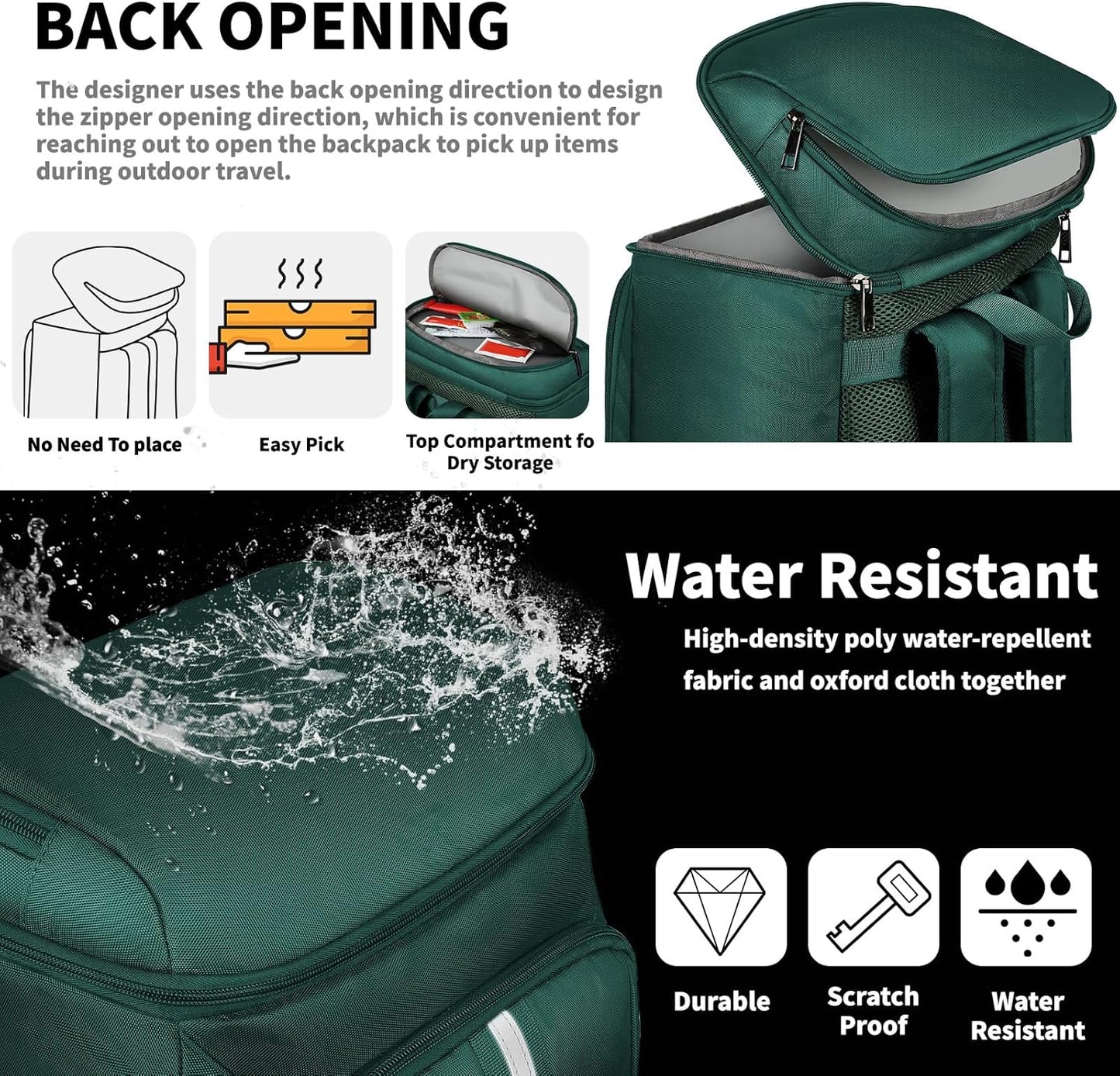 Backpack Cooler Insulated Leak Proof 35 Cans, 2 Insulated Compartments Thermal Bag, Portable Lightweight Beach Travel Camping Lunch Backpack for Men and Women, 30L, Reflective Stripes, Water-Resistant