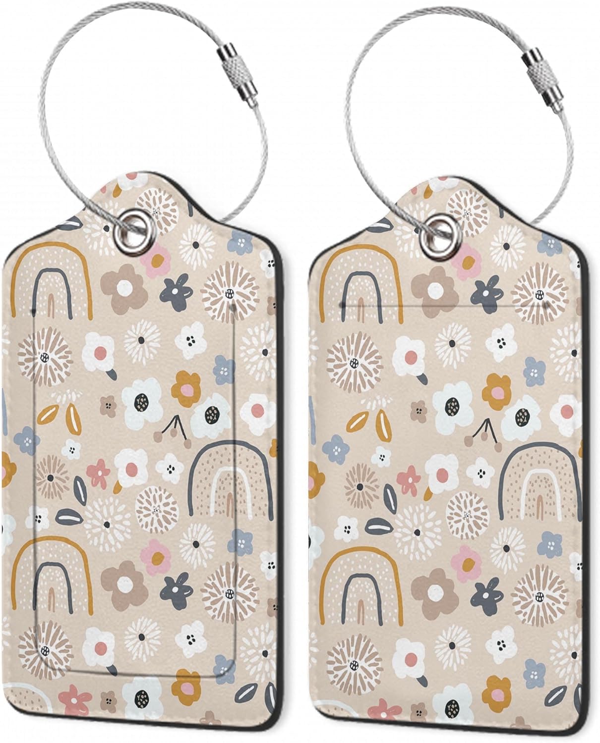 2Pcs Luggage Tag for Suitcase Boho Flowers Rainbow Cute Suitcase Tag with Privacy Flap & Name ID Label & Metal Loop,Travel Bag Luggage Tags for Women