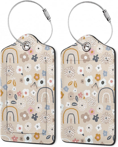 2Pcs Luggage Tag for Suitcase Boho Flowers Rainbow Cute Suitcase Tag with Privacy Flap & Name ID Label & Metal Loop,Travel Bag Luggage Tags for Women