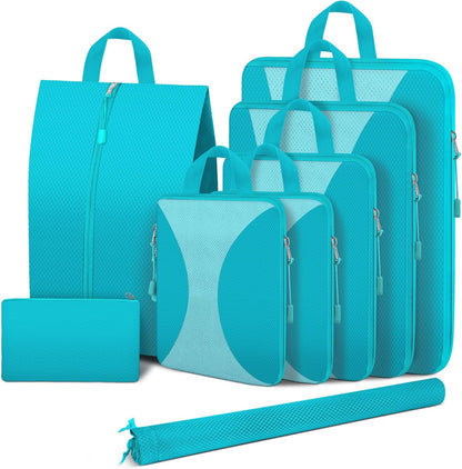 8 Set Compression Packing Cubes for Travel, Packing Cubes Compression Travel Accessories Expandable Packing Organizers for Carry on Luggage Suitcase (Gray)