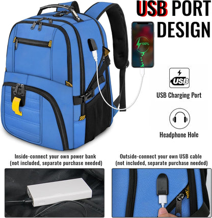 YOREPEK Travel Backpack, Extra Large 50L Laptop Backpacks for Men Women, Water Resistant College Backpack Airline Approved Business Work Bag with USB Charging Port Fits 17 Inch Computers, Cobalt Blue