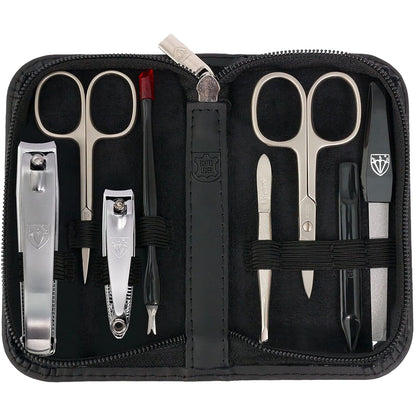 3 Swords Germany – brand quality 8 piece manicure pedicure grooming kit set for professional nail care with genuine leather case black - Made in Germany