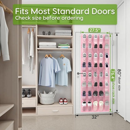 Unjumbly Over the Door Shoe Organizer with 40 Large Breathable Mesh Pockets, Space Saving Shoe Holder, Hanging Shoe Rack for Entryway Bedroom Closet Storage (Pink, 40 Pockets)