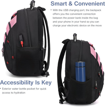 Boavan Laptop Backpack for men, 15.6 inch Laptop Bag with USB Port, Waterproof Travel Work Backpack Purse, Anti-Theft Teacher Nurse Doctor Casual Bookbags Office Business backpack，PinkBlack