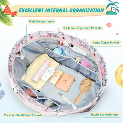 Extra Large Beach Bags for Women, Waterproof Sandproof Beach Tote Bag Zipper Foldable Swim Pool Bag with Wet Pocket