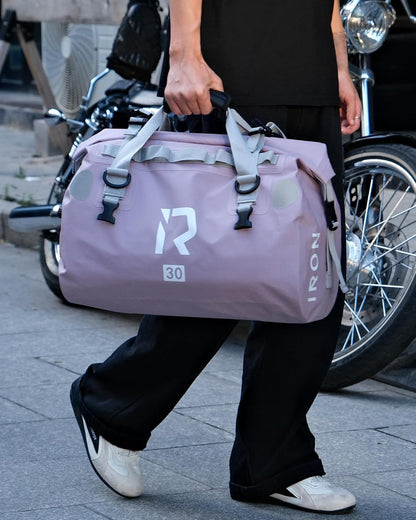 IRON JIA'S Motorcycle Dry Bag - Waterproof Duffle & Luggage Tail Bag Saddle Bags with Roll Top Closure, Shoulder Straps, Inner Pocket and Mesh Pocket (Purple, 30L)