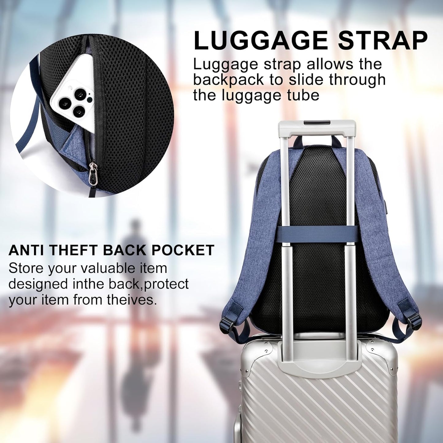 School backpack for Teen Boy, 15.6 inch Laptop Backpack with USB Charging Port, Large Computer Bookbag with Compartments, Ergonomic Straps, Blue