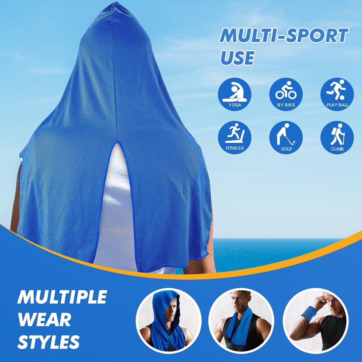 4 Pack Cooling Hoodie Towels for Neck and Face, UPF 50 Sun Protection & Instant Cooling, Ice Towels for Hot Weather, Soft Breathable Towel for Sport, Work Out, Gym, Camping & More Activities