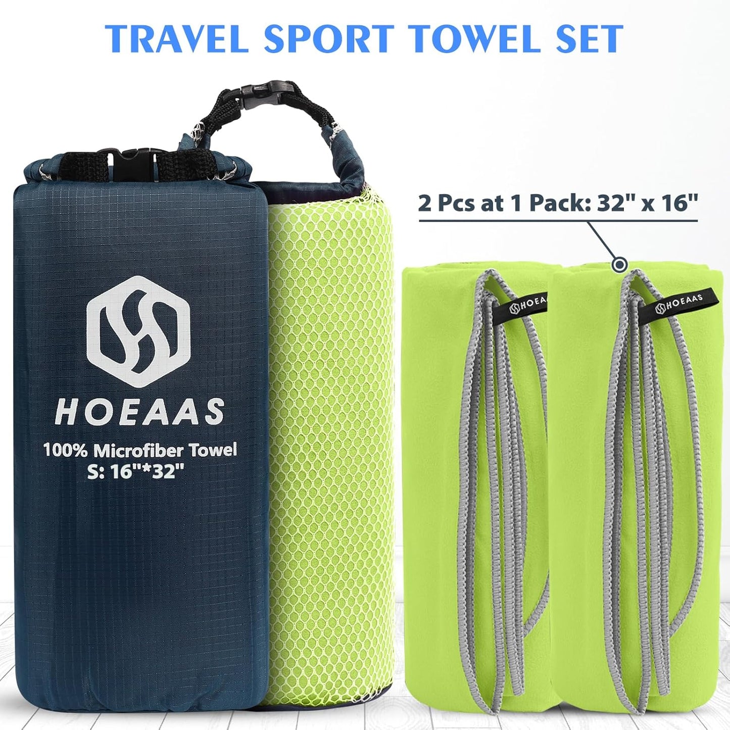 HOEAAS 2 Pack Microfiber Camping Towels, Quick Dry Towel, Super Absorbent Ultra Compact Travel Towel Soft Lightweight Sports Towel for Sweat Fast Drying Towels for Pool,Gym,Hiking,Backpacking,Fitness