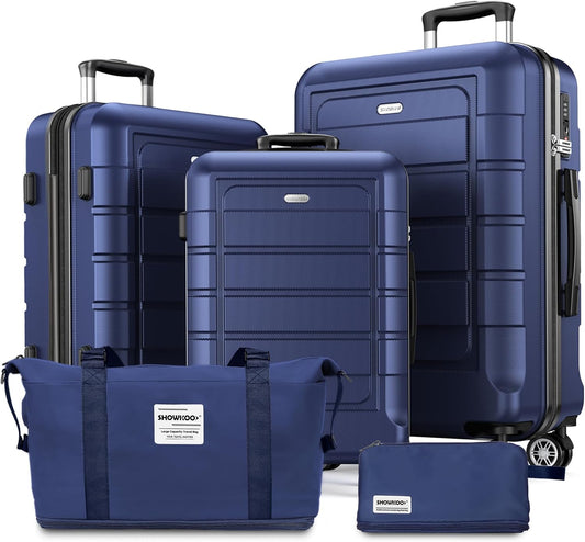 SHOWKOO Luggage Sets Expandable PC+ABS Durable Suitcase Double Wheels TSA Lock 5pcs Blue
