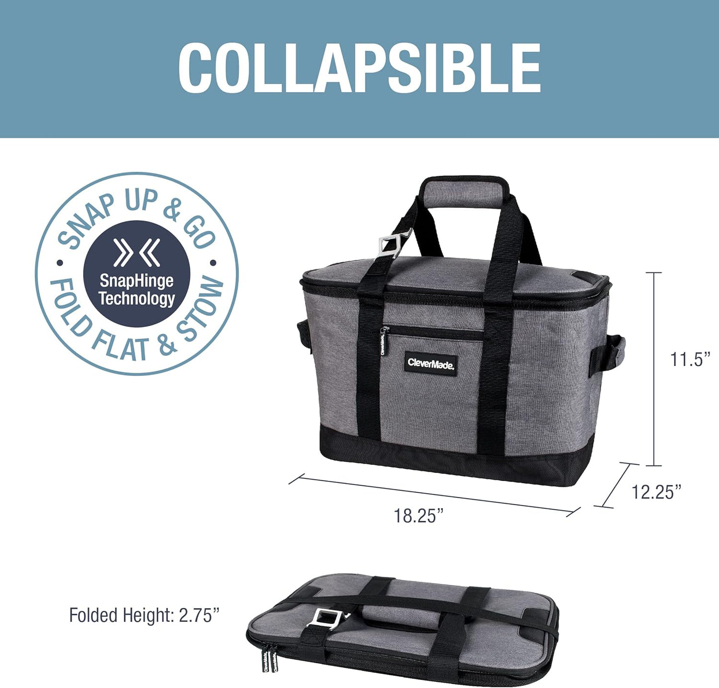 CleverMade Collapsible Insulated Cooler Bag – Leakproof Soft Folding Cooler for Beach, Travel, Car