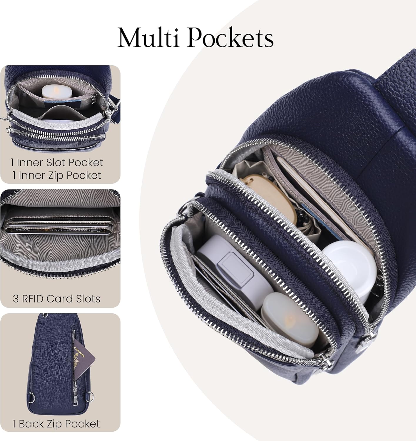 befen Genuine Leather Small Sling Bag for Women Anti-Theft Crossbody Chest Bags Fanny Packs for Travel with RFID Card Slots