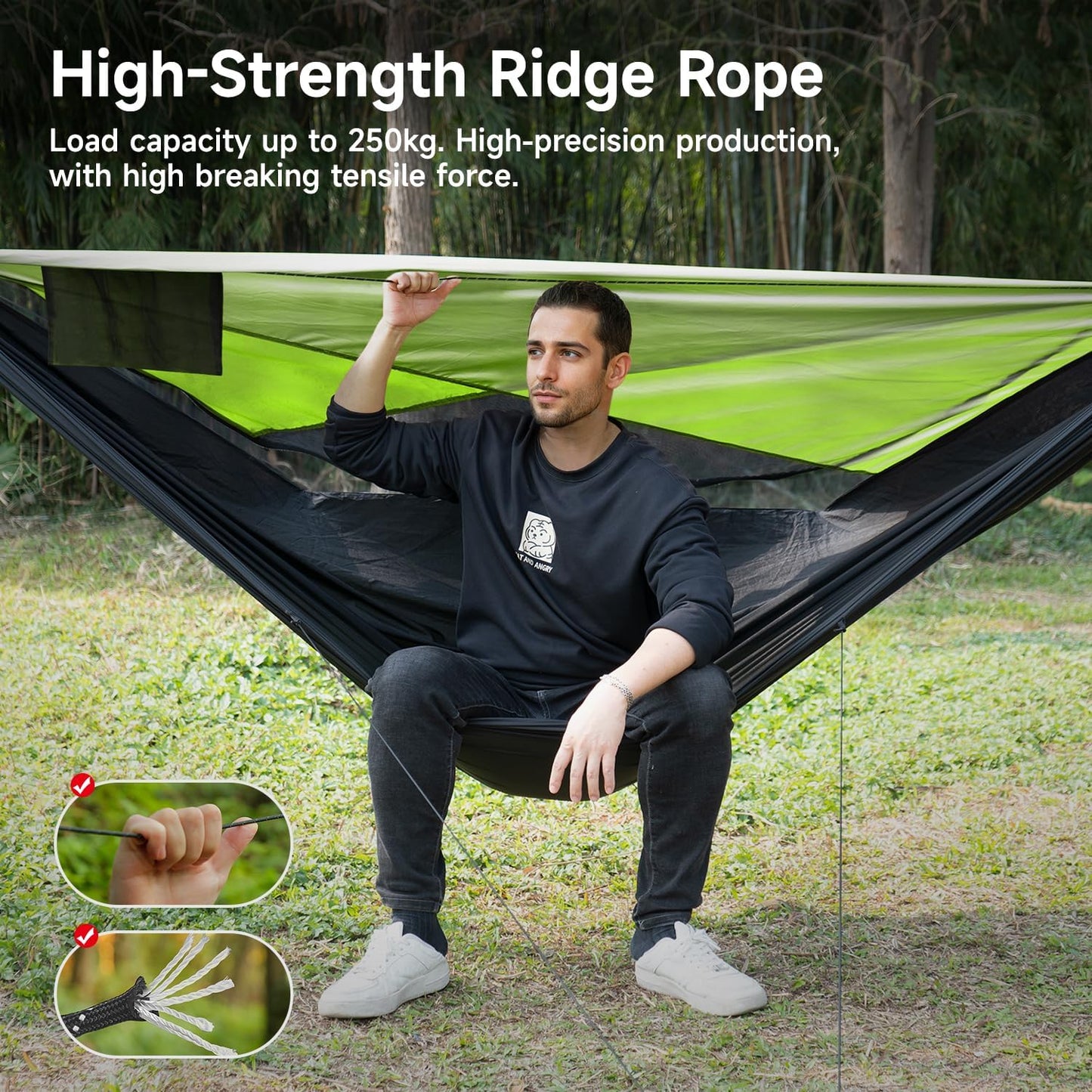 Camping Hammock with Mosquito Net and Sunshade, Backpacking Hammock with Ridge Rope Tree Straps, Lightweight Portable Hammocks for Outside, Hiking, and Travel