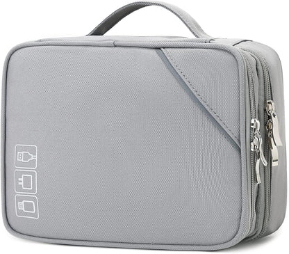 Lanola Travel Cable Organizer Bag, Electronic Accessories Case Portable Double Layer Cable Storage Bag for Cord,phone,Charger, Flash Drive,SD Card,Phone,Power Bank,Personal Items - Grey