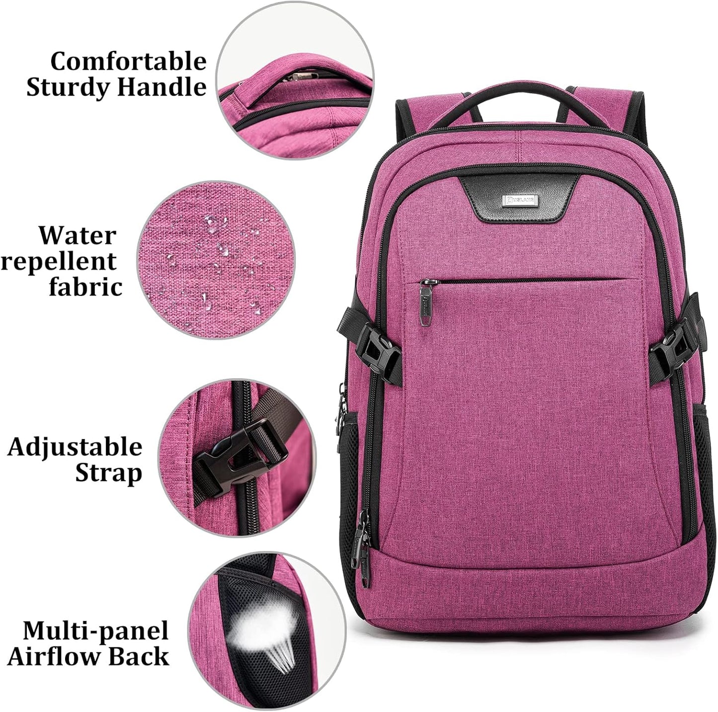 DUSLANG Travel Work Laptop Backpack With USB Charging Port Fits 15.6 15 14 13 Inch Laptop and Notebook Business Anti Theft College Computer Bag Back Pack for Women- Hot Pink