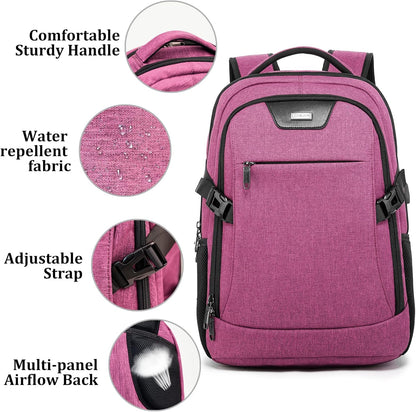 DUSLANG Travel Work Laptop Backpack With USB Charging Port Fits 15.6 15 14 13 Inch Laptop and Notebook Business Anti Theft College Computer Bag Back Pack for Women- Hot Pink