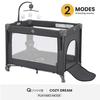 2-in-1 Pack and Play with Mattress,Baby Bassinet Bedside Sleeper, Bedside Bassinet & Baby Playpen, Easy Folding Portable Crib for Newborn to Toddlers (Dark Grey)