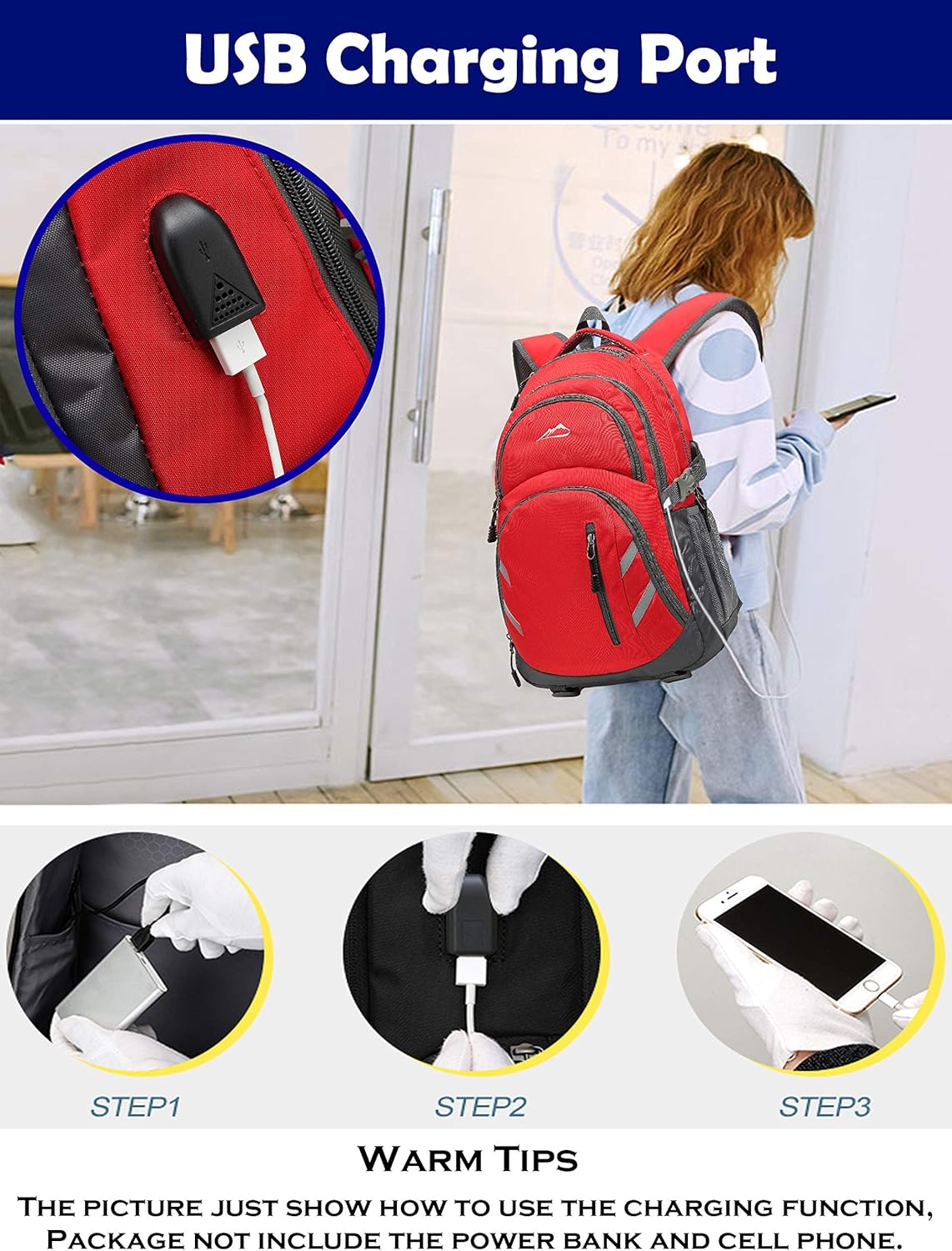 ProEtrade Backpack Bookbag for College Laptop Travel, Fit Laptop Up to 15.6 inch with USB Charging Port Multi Compartment Anti theft, Gift for Women Men (Red)