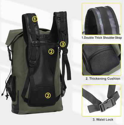 UPWELL Waterproof Dry Bag 30L Boating Backpack for Travel Hiking Camping Bags for Kayaking Hiking Waterproof Bags Swimming Floating Submersible Dry Bag Green