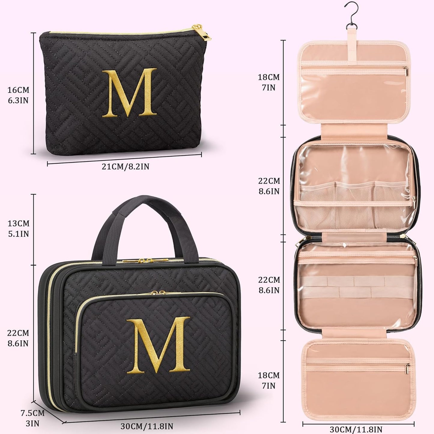 Gifts for Women, Initial Toiletry Makeup Bag Hanging Cosmetic Organizer with Embroidery Letter Personalized Nurse Teacher Appreciation Gift Birthday Christmas Gifts for Mom Sister Wife Friend Auntie