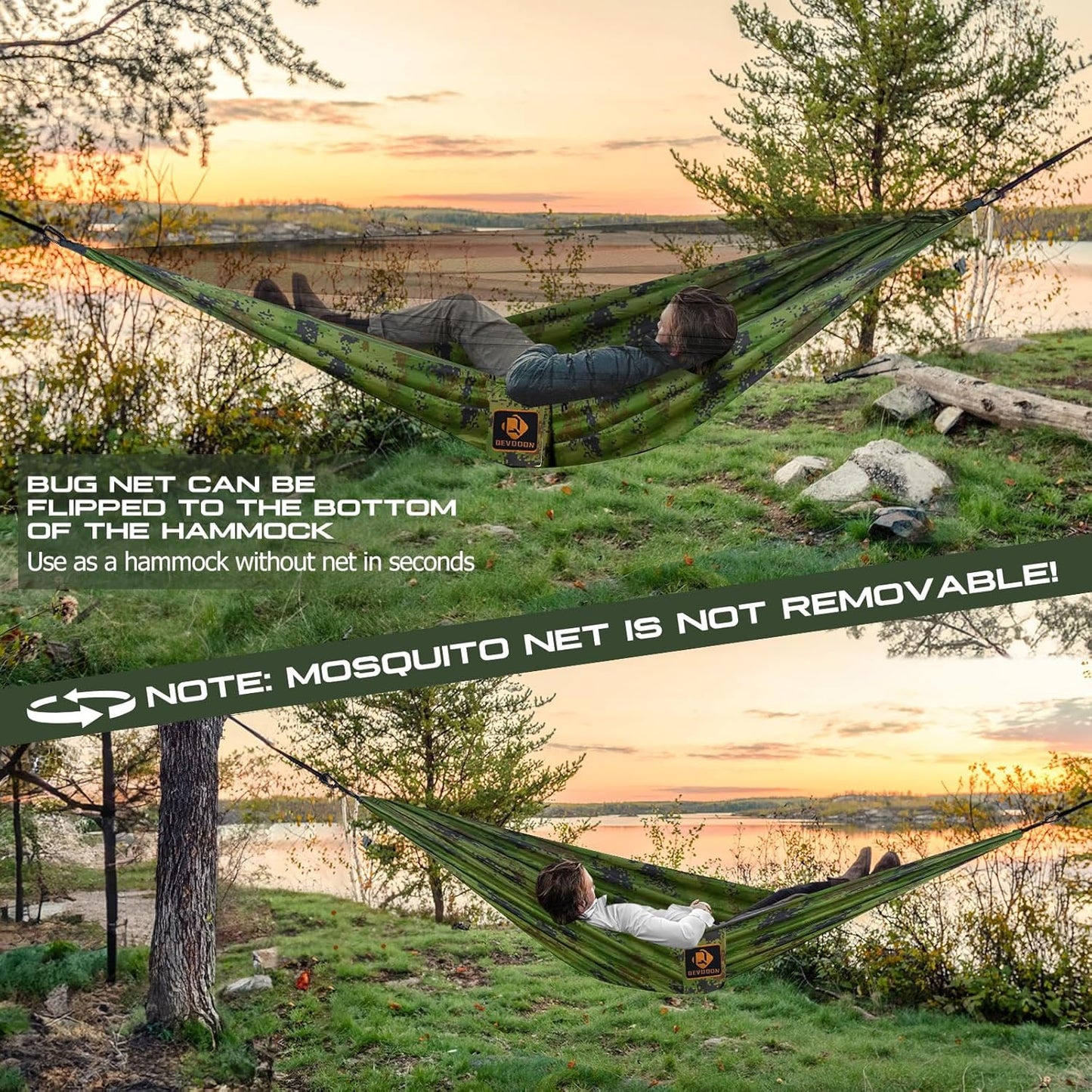 Camping Hammock, Portable Hammocks with Mosquito Net,Lightweight Nylon Parachute Hammock with 10ft Tree Straps,Camping Gear Must Haves for Travel,Hiking,Backpacking,Beach,Patio-Plaid Camouflage