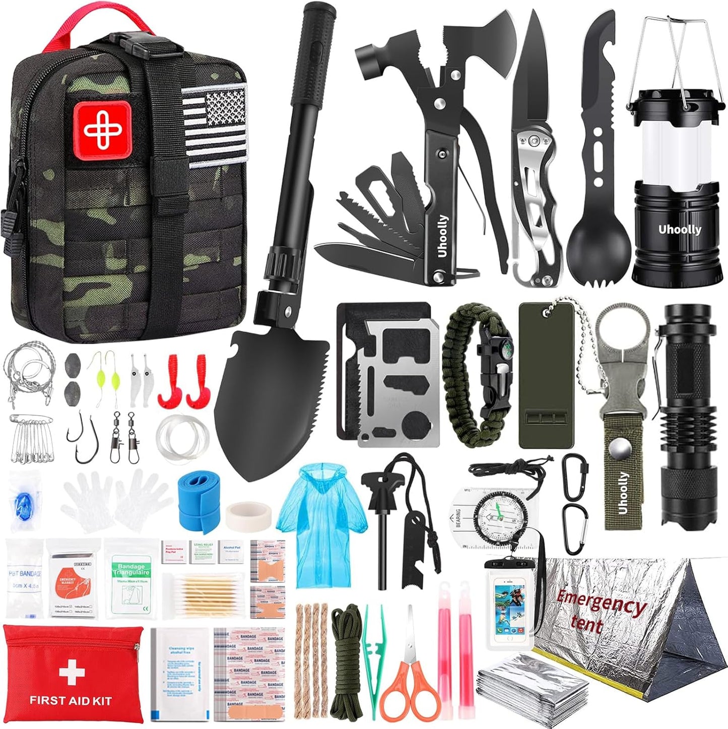 Survival Kit, Gifts for Men Women Teen Boys, 252 pcs Survival Gear and Equipment Mini First Aid Kit for Car Home, Emergency Kit with Molle System for Earthquake, Outdoor Adventure, Car Travel